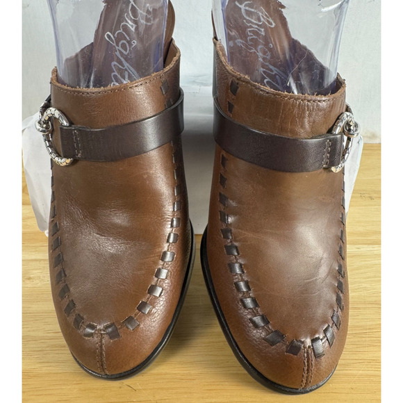 Brighton Shoes Womens Sz 7.5 Gemini Mules Brown Leather Heels Slip On EUC - Picture 4 of 9